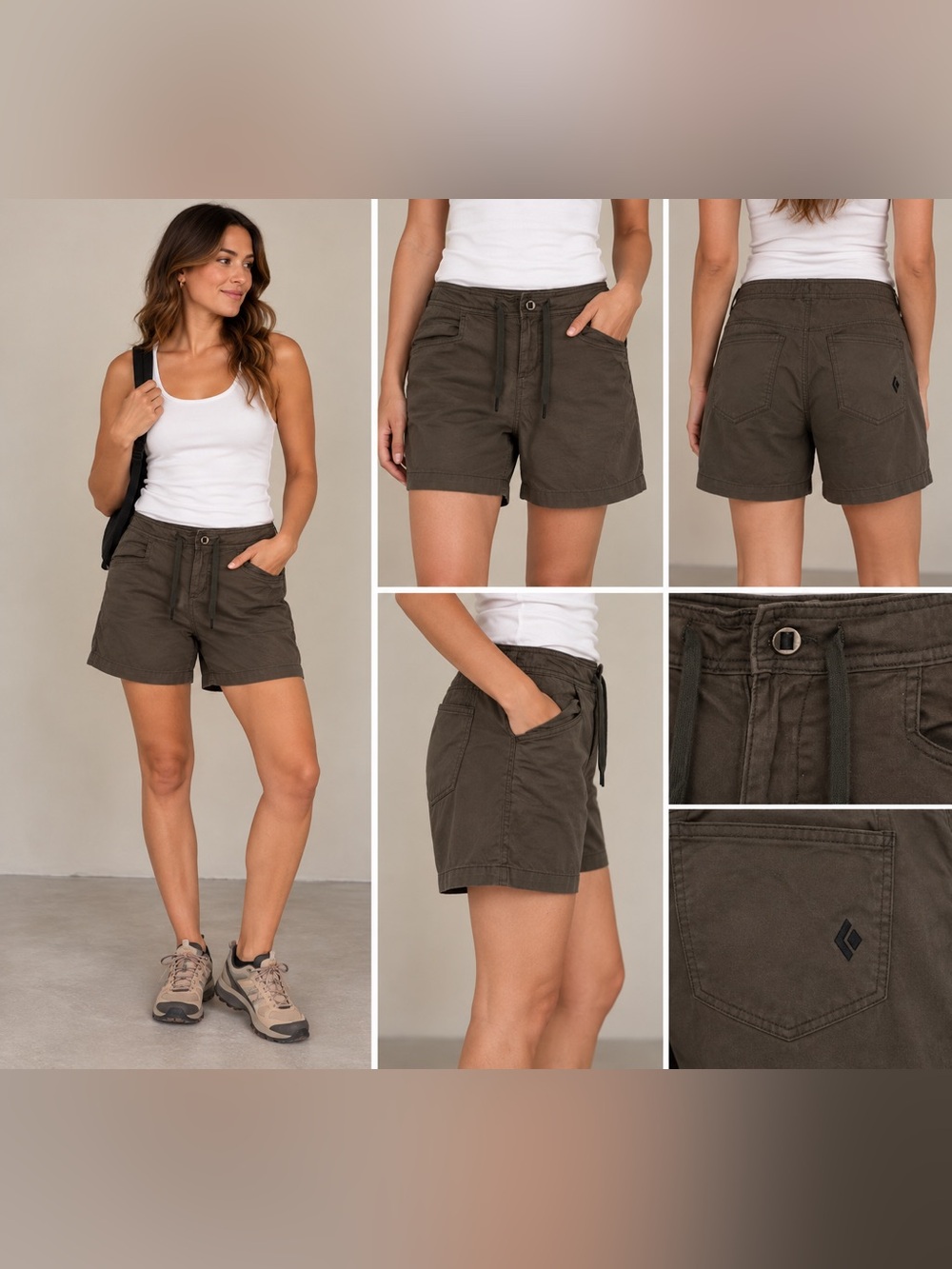 Black Diamond Mid Rise Waist Tie Gorpcore Active Shorts Green Size 8